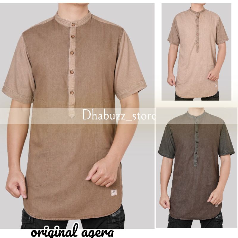 Baju kemeja kurta pria lengan pendek dan 3/4 kombinasi limited edition JF cotton denim agera