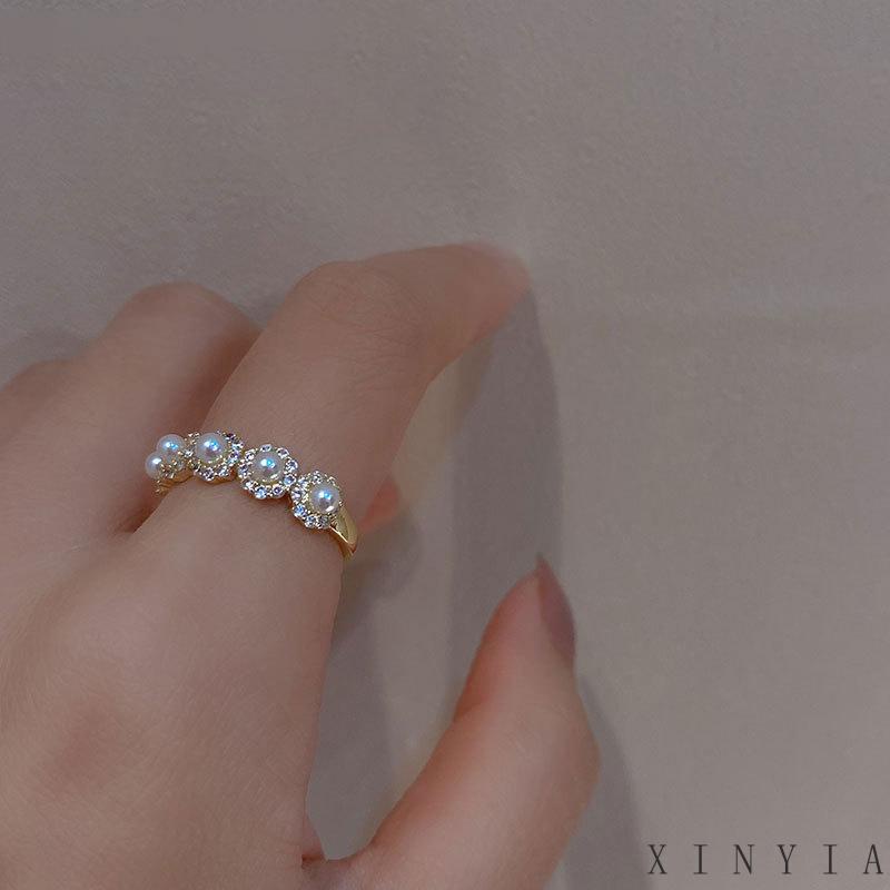 【COD】Cincin Berlian Mutiara Double layer Model Terbuka Adjustable Gaya Retro