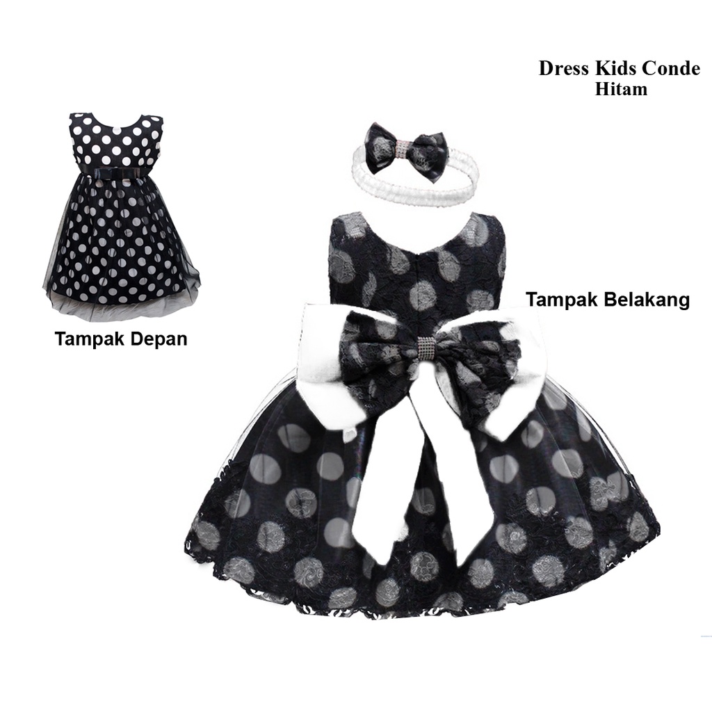 Dress Kids Conde/Baju Anak Kensi A-line Terbaru / Dress Corry Pita Motif Polka Dot /Gaun Anak Kids Usia 9 bln -4 thn