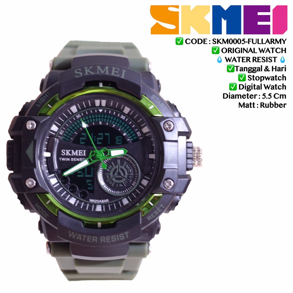 Jam tangan dual time analog digital grosir ecer murah import free LIMITED STOCK SKM5