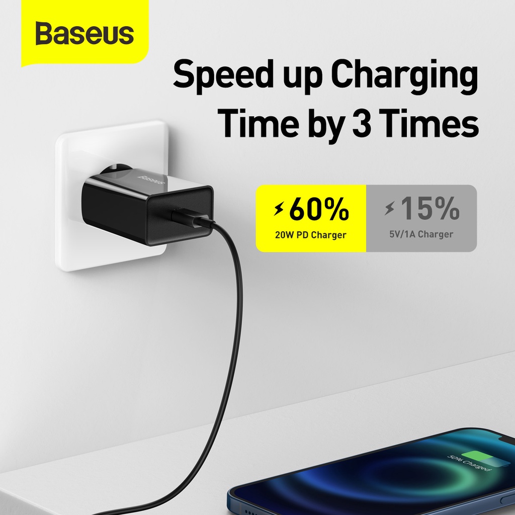 BASEUS Adaptor Charger Speed Mini 20W 3A Type C Adapter Casan Fast Charging PD Quick Charge Ori Tipe C Original