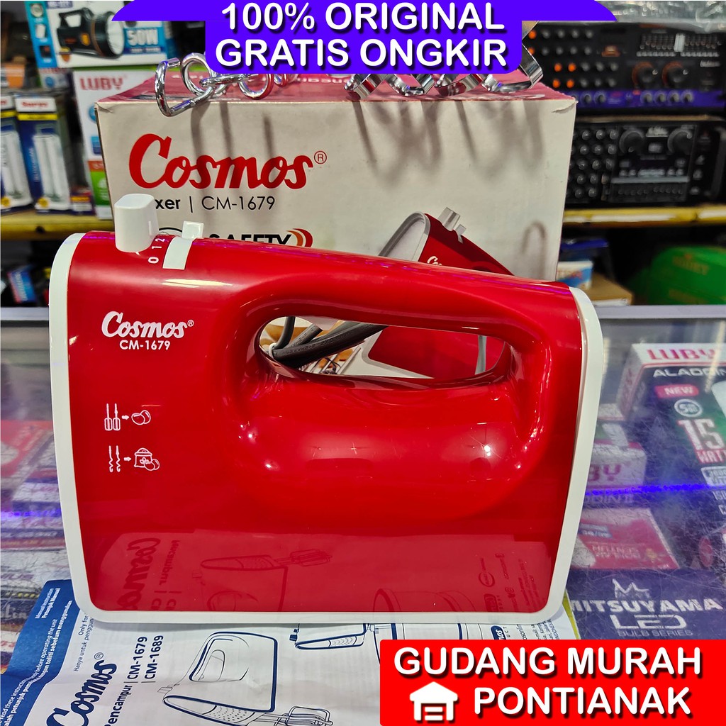 Mixer Cosmos CM 1679 merah pengaduk pencampur pengocok adonan kue turbo 5 kecepatan lock eject