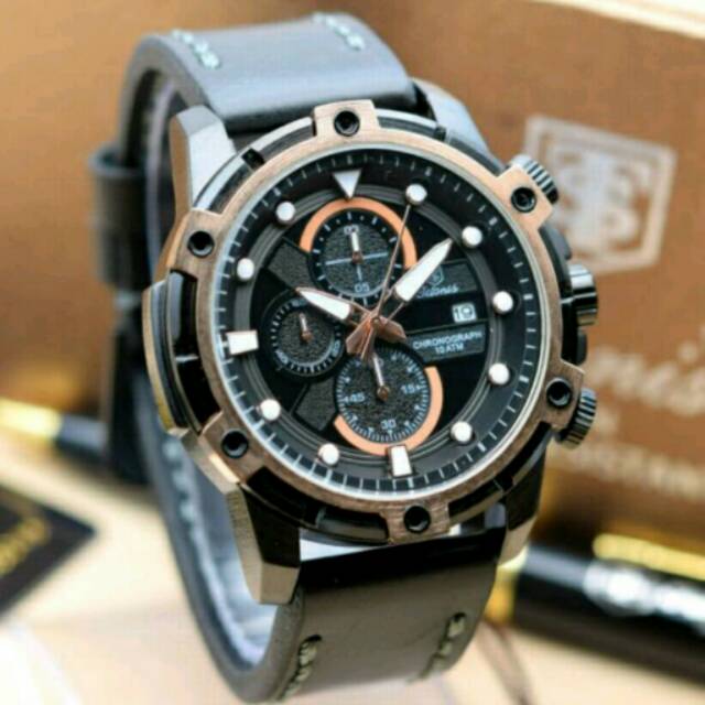 Jam Tangan Pria Elegant Exclusive TETONIS MONSTER Original Sport Leather Black