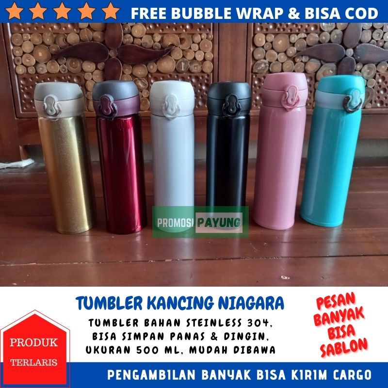 Termos Niagara Kancing Polos 500 ml Thermos Tumbler Panas Dingin Botol Vacuum Flask Stainles TC001