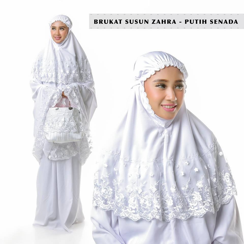 TERLARIS MUKENA DEWASA BROKAT ZAHRA PUTIH SENADA UNGGULAN