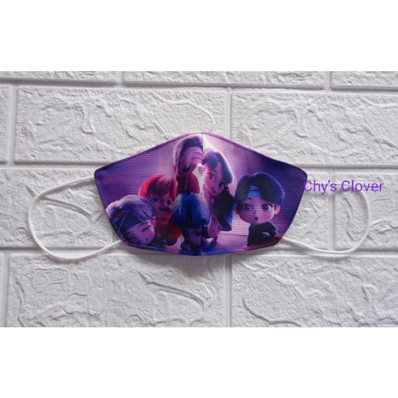 Chy's Clover - Masker Wajah Handmade Face Mask 2 lapis Non Medis BTS Tiny Tan Army SKU 19012