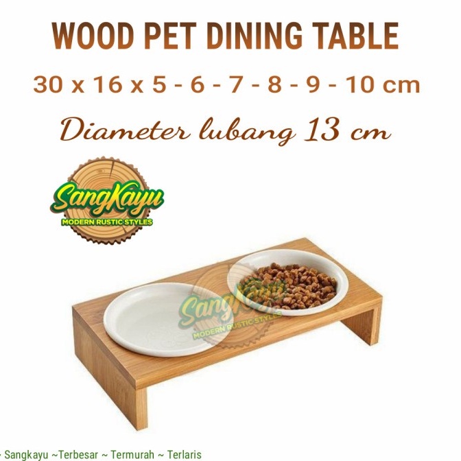 Tempat makanan kucing tempat makan anjing kayu wood Pet Dining Table