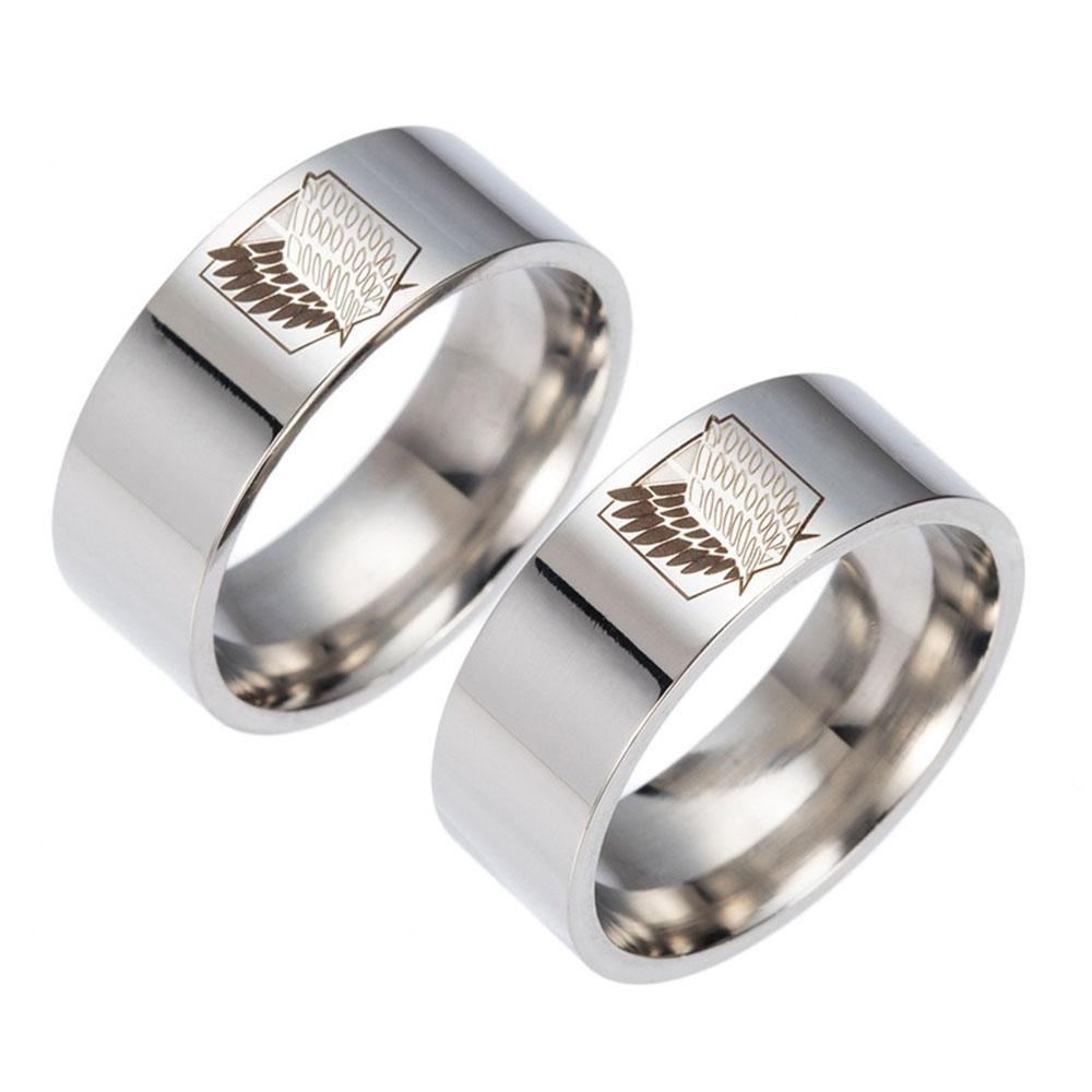 Cincin Desain Anime Attack on Titan Bahan Stainless Steel Untuk Pria