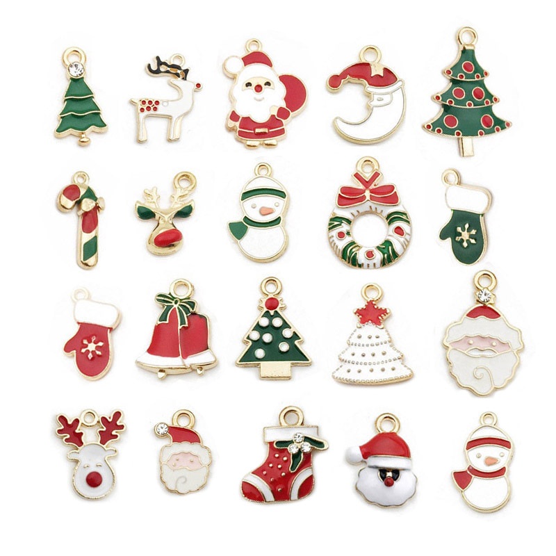 51 Pcs/Pack Drop Oil Pendants Christmas New Year Merry Charm Pendants DIY Xmas Jewelry