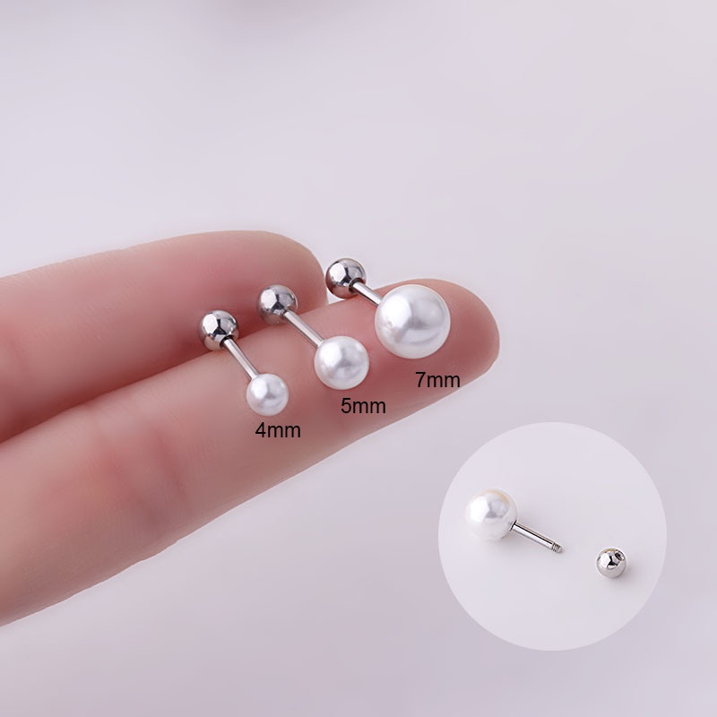 1pc Anting Tindik 16 Mutiara Bahan Stainless Steel