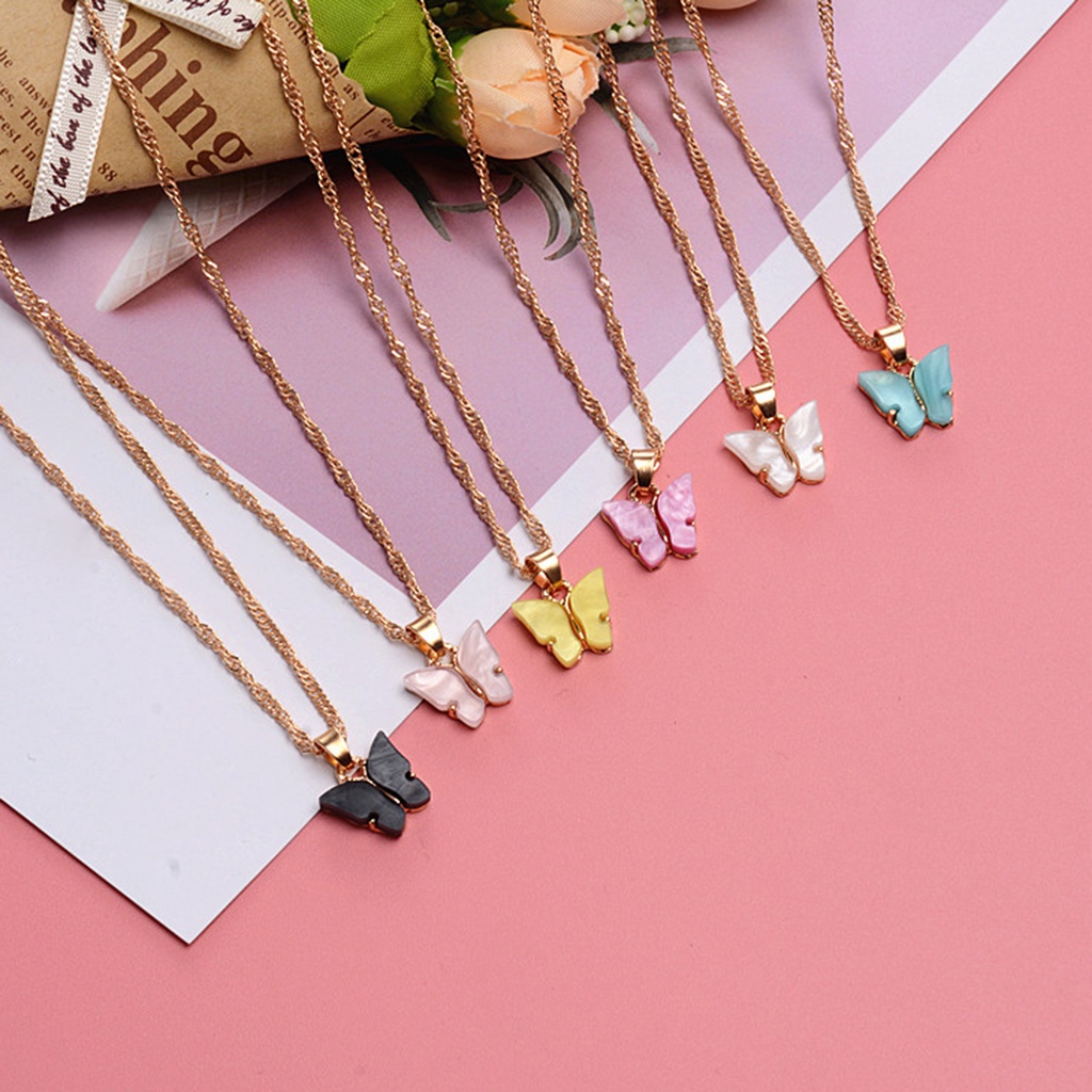 Hu Hu Hu Hu Hu Alat Bantu Pasang Kacamata♡ 2pcs / Set Anting Tusuk + Kalung Liontin Kupu-Kupu Bahan Alloy Untuk Wanita