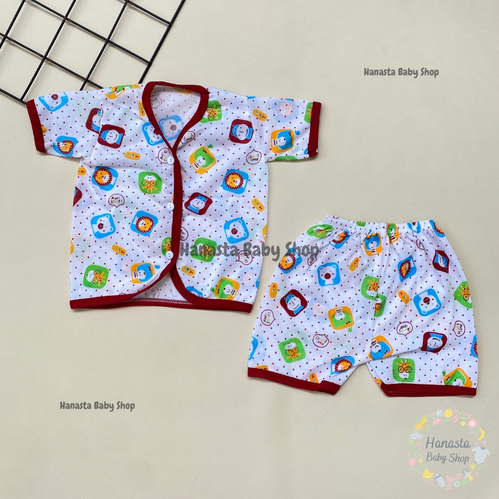 Baju Bayi Newborn Setelan Lengan Pendek Katun Animal Bintik 0-9 Bulan