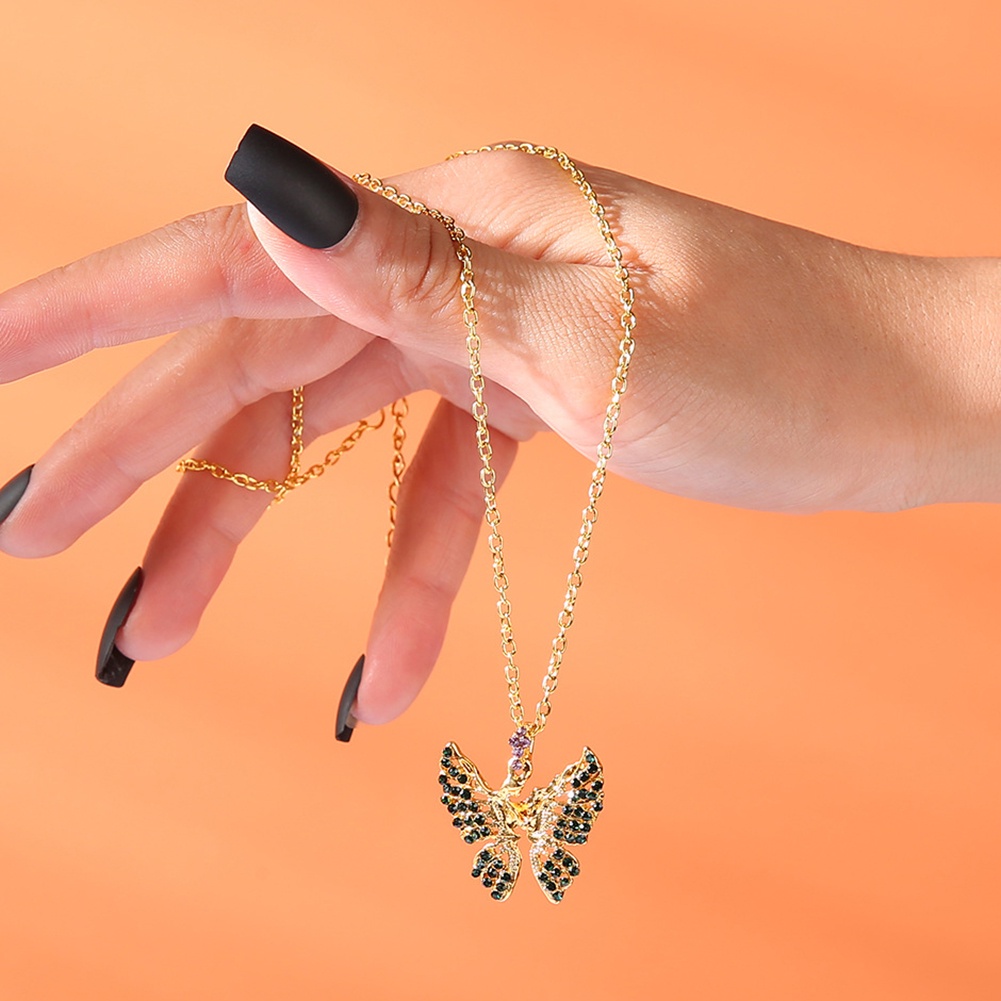 Hu Hu Hu Hu Hu Alat Bantu Pasang Kacamata♡ Kalung Rantai Liontin Kupu-Kupu Aksen Berlian Imitasi Untuk Wanita