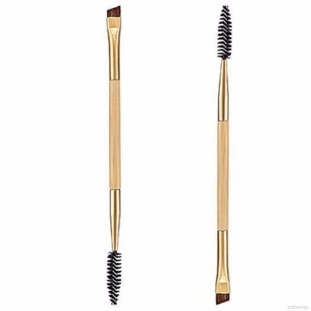 GUJHUI 2 in 1 Brush 2 kuas alis/maskara dengan untuk Alis motif kayu