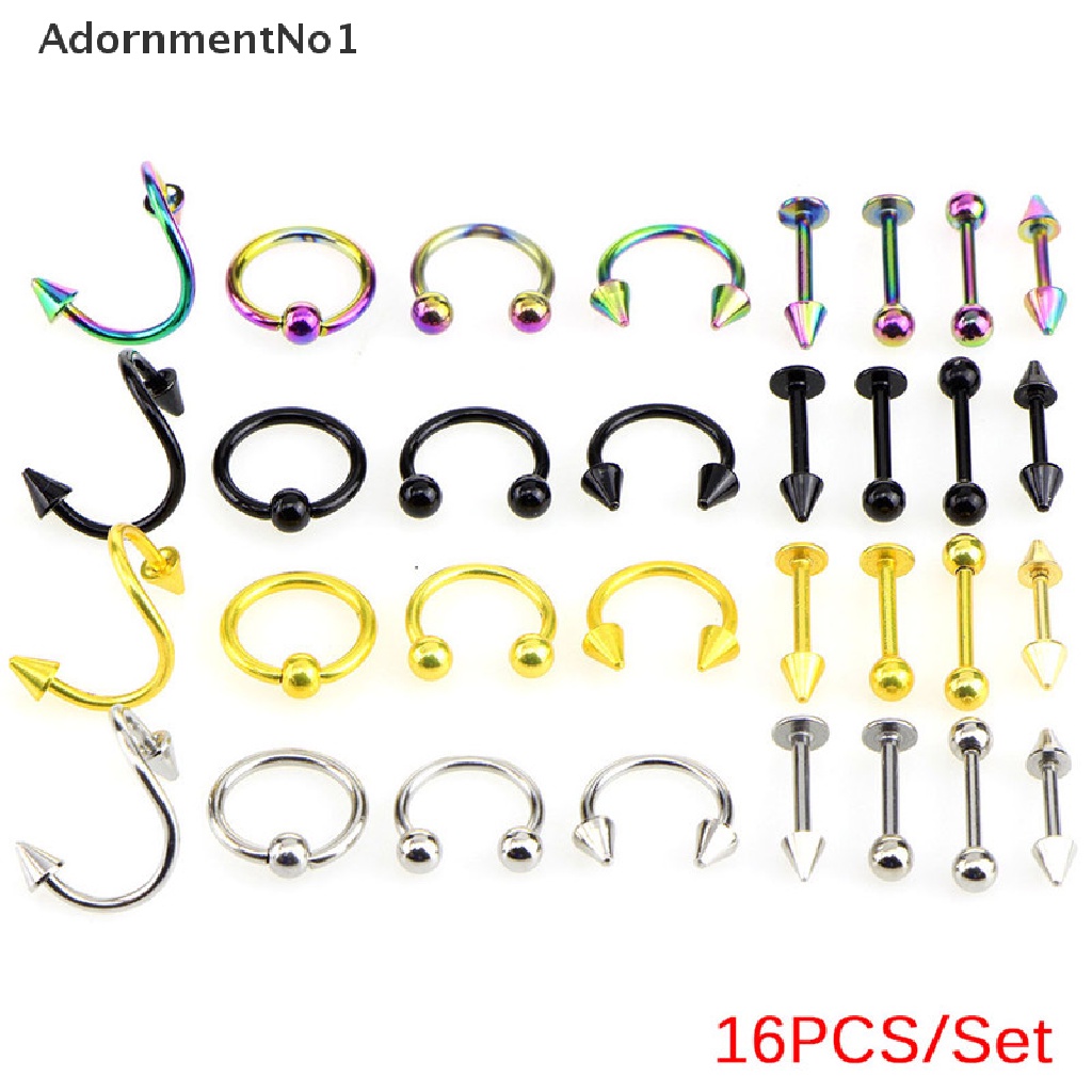 (AdornmentNo1) 16pcs / Set Anting Tindik Alis / Lidah / Perut Bentuk Spiral Bahan Stainless Steel Untuk Wanita