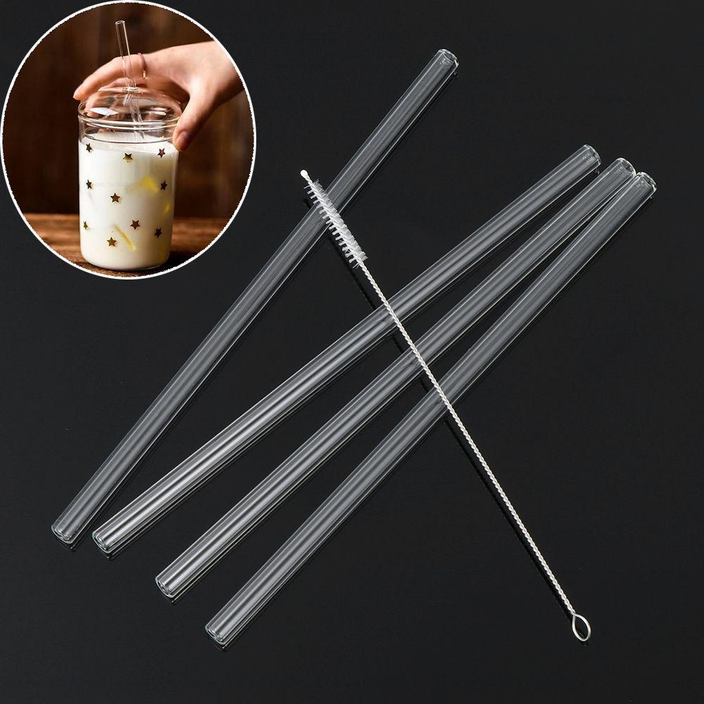 Solighter 4pcs/set Sedotan Kaca Dapur Transparan Minum Sikat Bersih