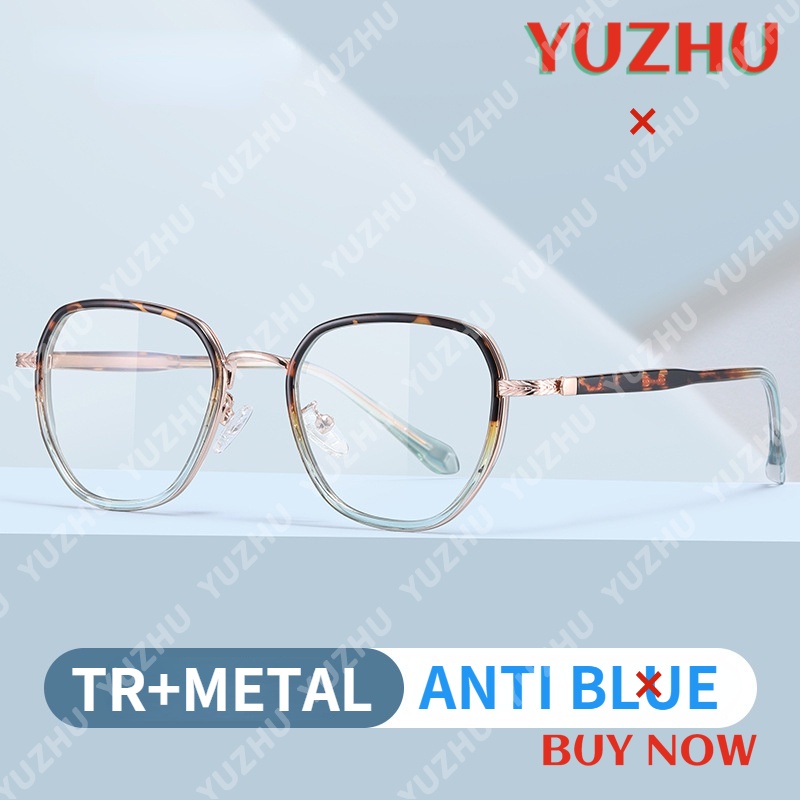 Kacamata Frame Bulat Bahan Metal Dengan Lensa Blue Light