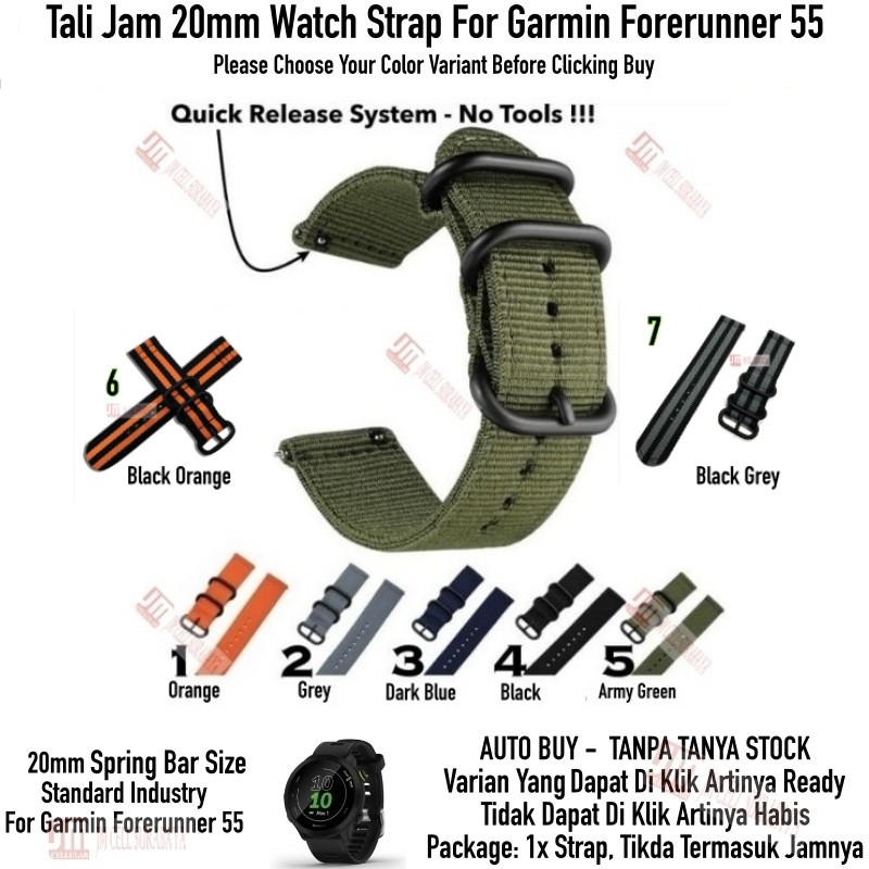 Tali Jam 20mm Strap Garmin Forerunner 55 - Nylon Stitching 3 Buckle