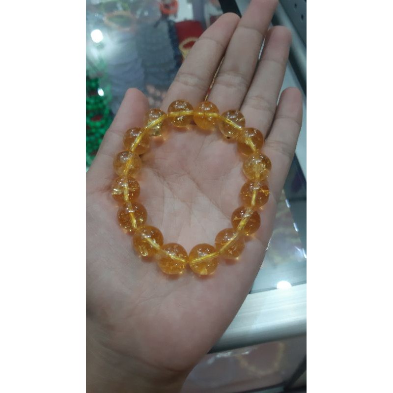 gelang batu citrine serat emas 12mm