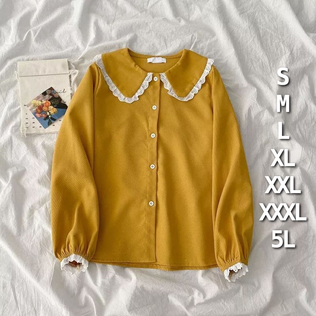 ( S M L XL XXL XXXL 5L ) Ponpon blouse - ATASAN RENDA WANITA JUMBO BEST SELLER