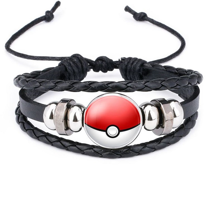 2022 Gelang Tangan Kulit Motif Anime Pokemon Ball Untuk Pria / Wanita / Anak