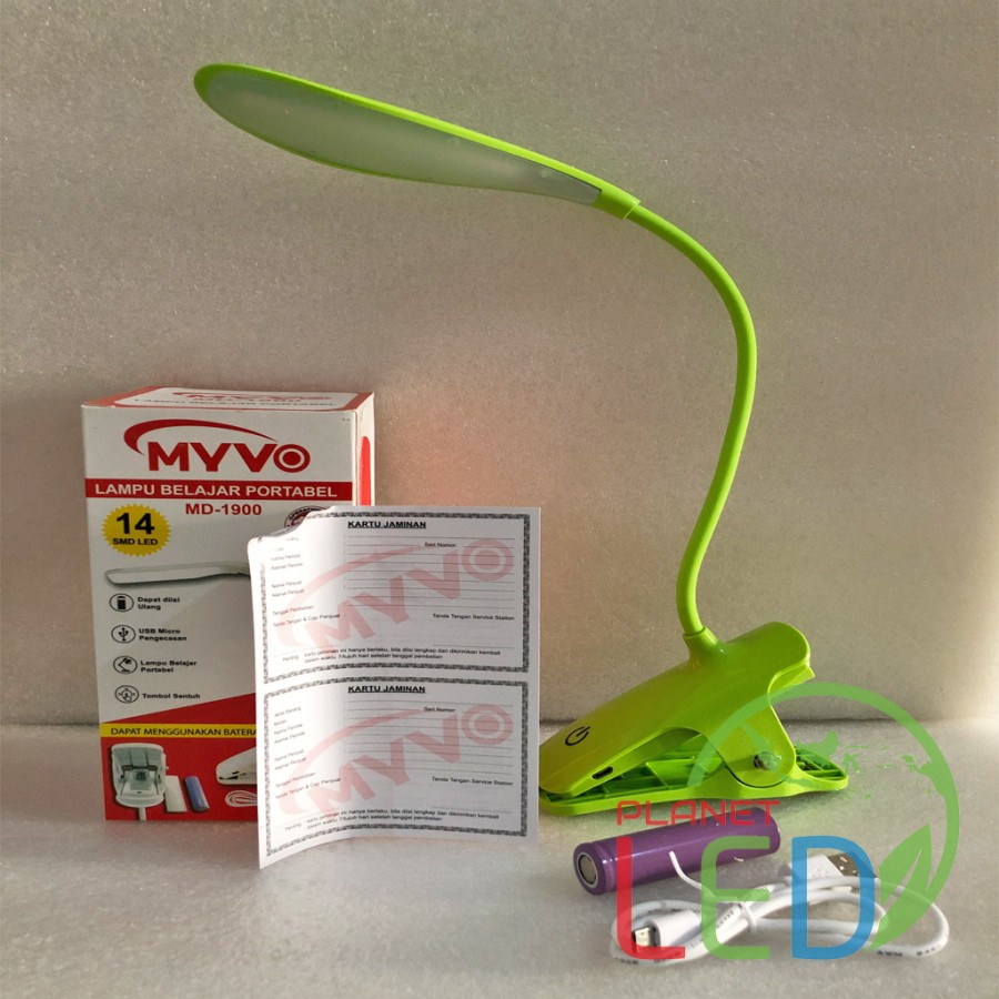 MYVO LAMPU BELAJAR JEPIT MEJA SENTUH DAN USAP TERMURAH UNIK LUCU WARNA WARNI MD-1900 DESK LAMP RECHARGEABLE TOUCH PLANET LED-Hijau