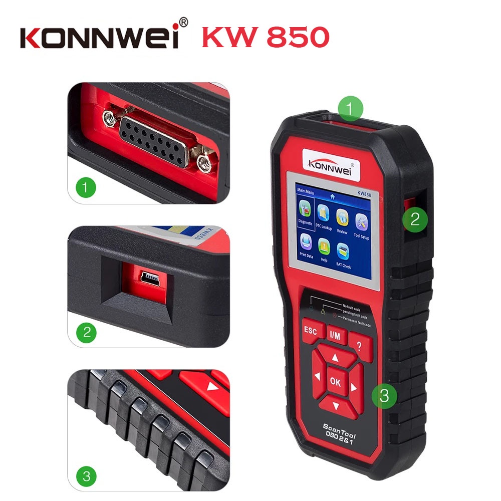 Original KW850 OBD2 CAN BUS Code Reader Scanner Multi-languages Full Function Auto Diagnostic Tool