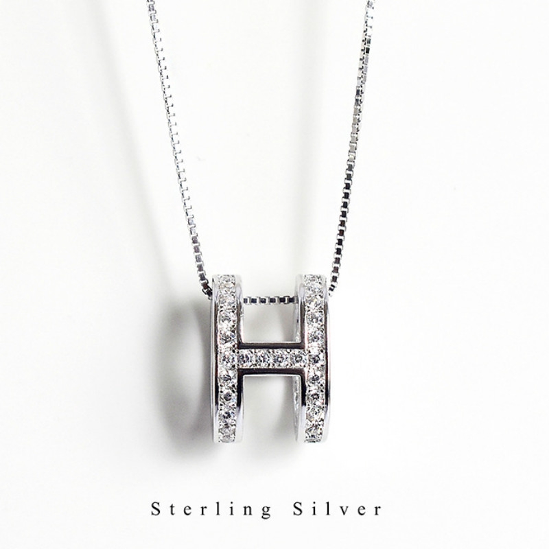 Kalung Rantai Sterling Silver 925 Liontin Huruf H Hias Berlian Imitasi Vintage Ala Korea Untuk Wanita