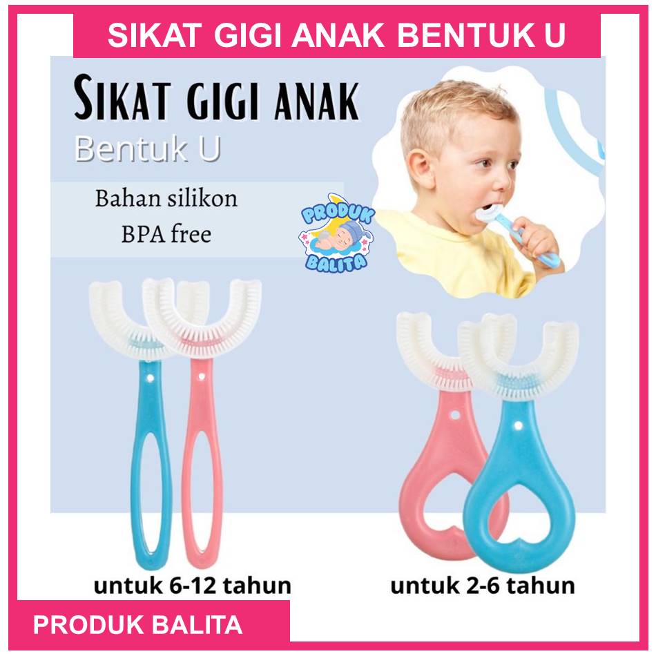 Sikat Gigi Anak Bentuk U Bahan Silikon / Sikat Gigi Anak Balita Bentuk U U-Shaped Fitting Toothbrush for Child