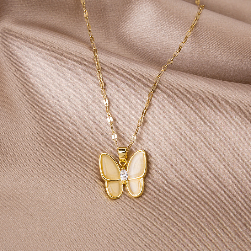 Kalung Liontin Butterfly Bahan Stainless Steel Gaya Korea Untuk Wanita