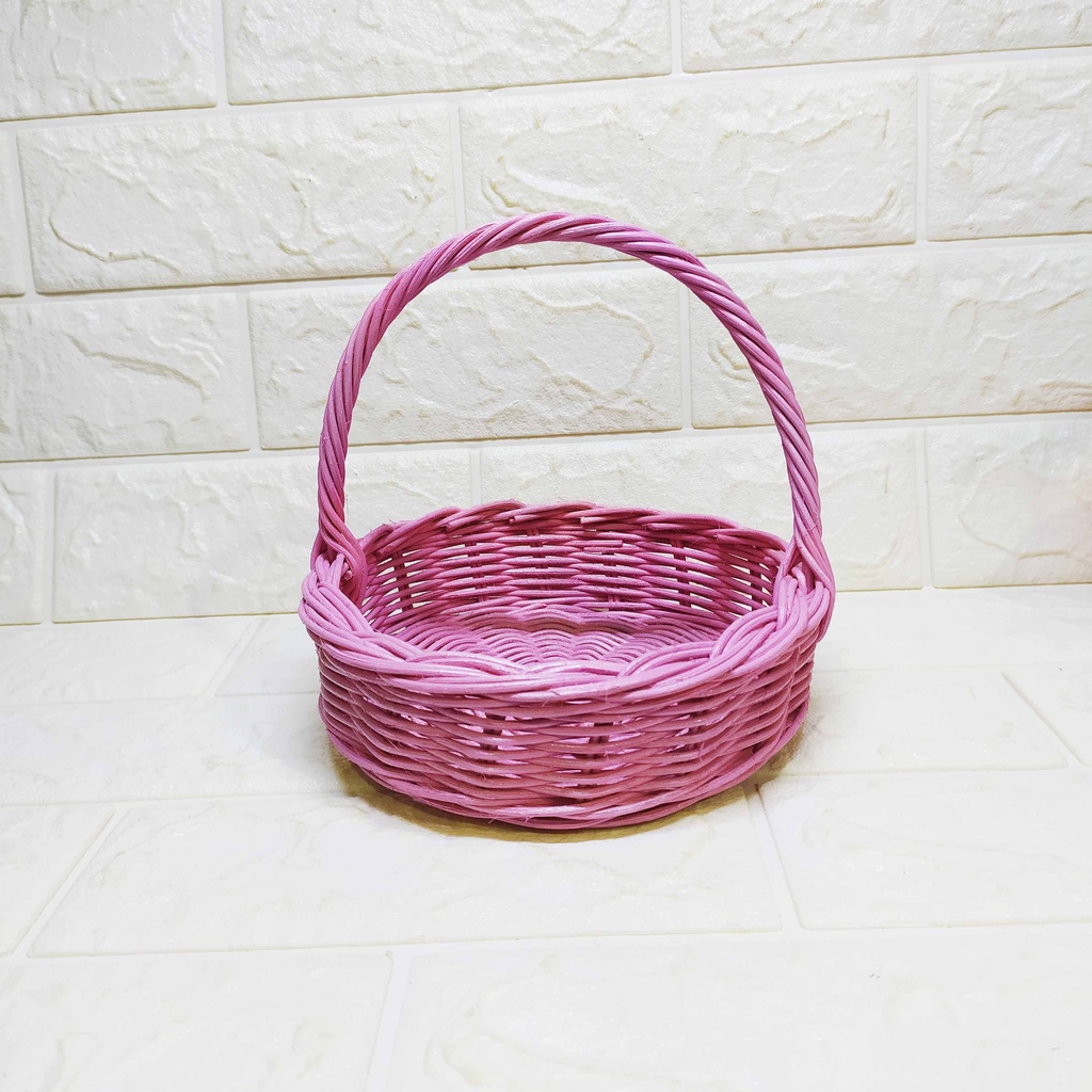 Keranjang Rotan Bulat Pink