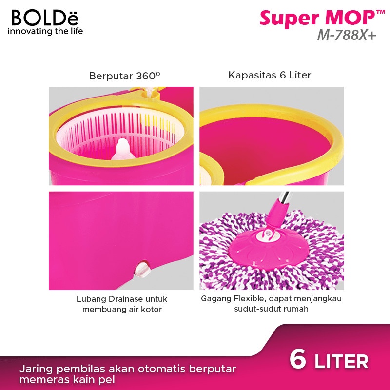 BOLDe Super Mop M788 Alat Pel Lantai BONUS Refill Kain Pel Microfiber