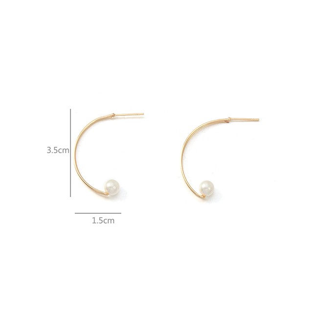 LRC Anting Tusuk Fashion Gold Metal C-shaped Pearl Stud Earrings F61522