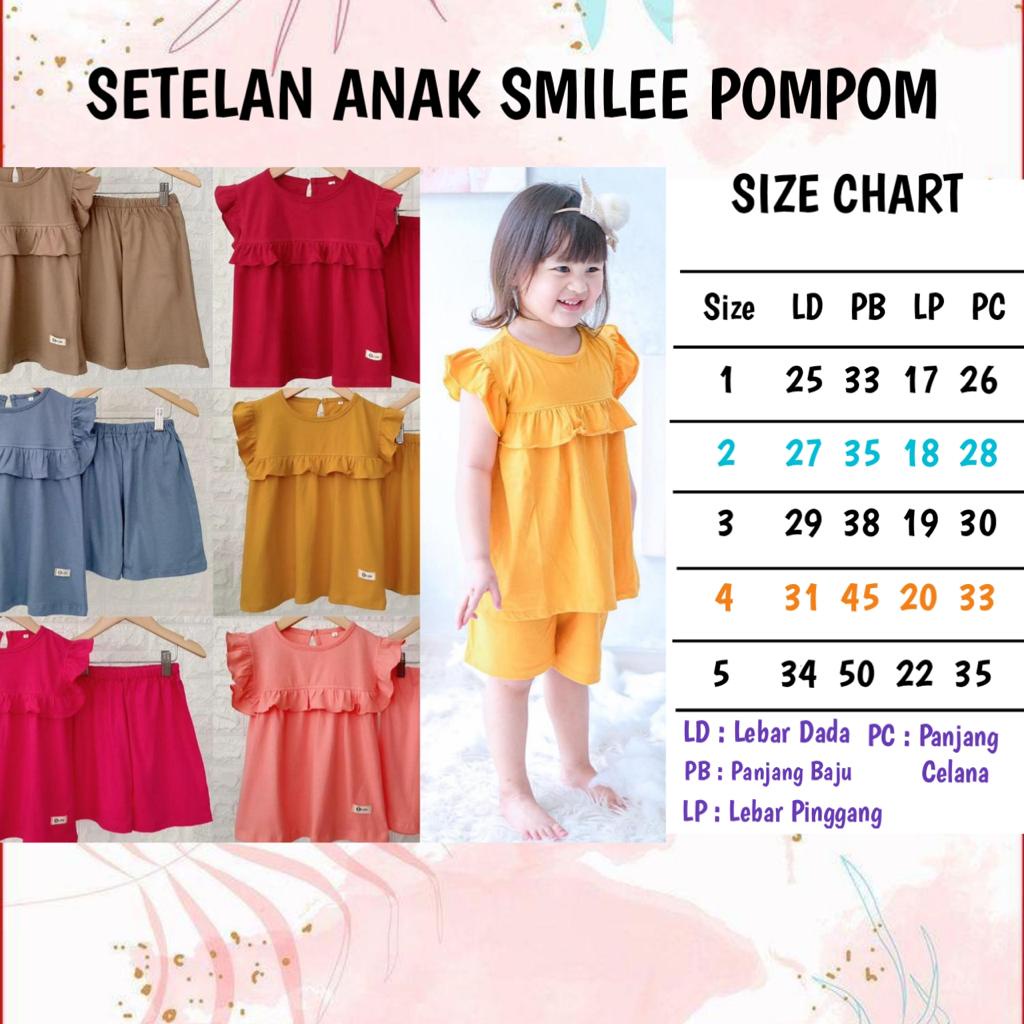 Setelan Anak Kaos Smilee Pompom Size 1-5Tahun / Setelan anak perempuan lucu CBKS S23