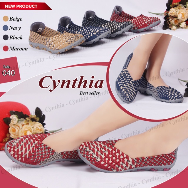 Cynthia 040 sepatu IMPORT anyaman rajut wanita ORI