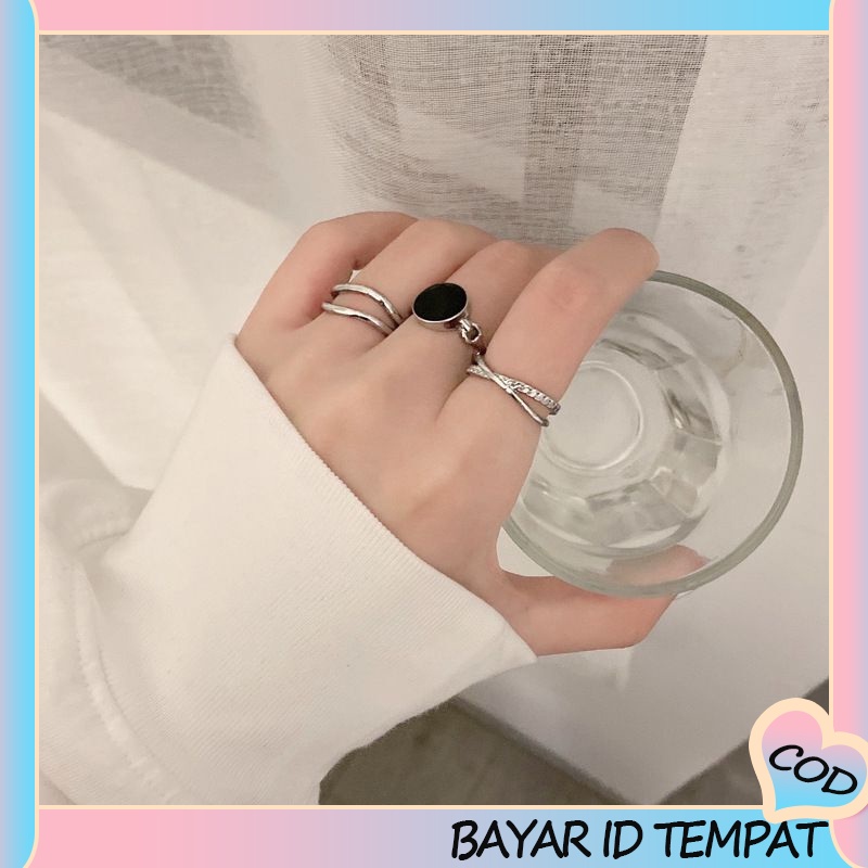 COD❤3 Pcs/set Cincin Terbuka Unisex Double-layer Cincin Couple Korean Punk Simple Aksesoris