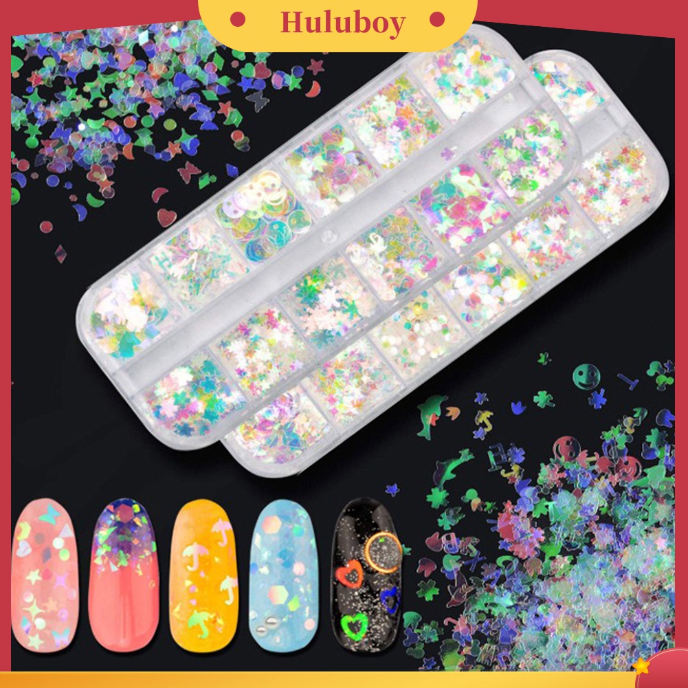 Huluboy Huluboy♡ Payet Glitter Bentuk Kupu-Kupu / Bintang / Hati / Lingkaran Untuk Dekorasi Manicure DIY