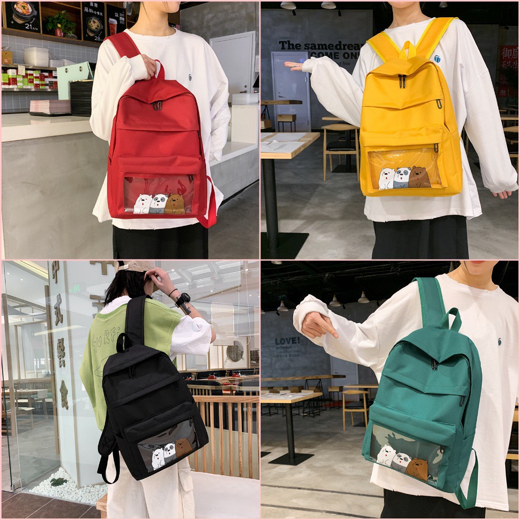 TAS WE BARE BEAR PVC KANVAS BACKPACK UNIK IMPORT RANSEL WBB IMUT LUCU BAG PEREMPUAN TERMURAH