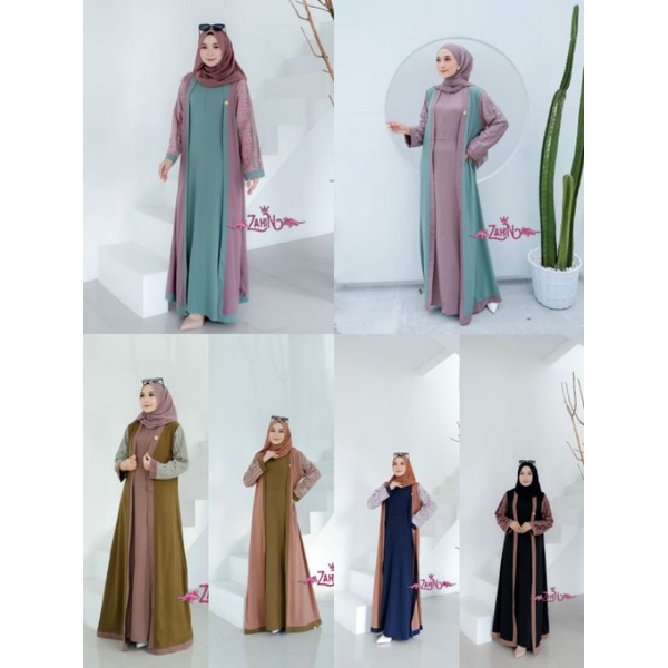 Haura Dress Brukat by ORI Zahin // Gamis Abaya  set Cardi Brukat // Gamis mix outer brukat by Zahin