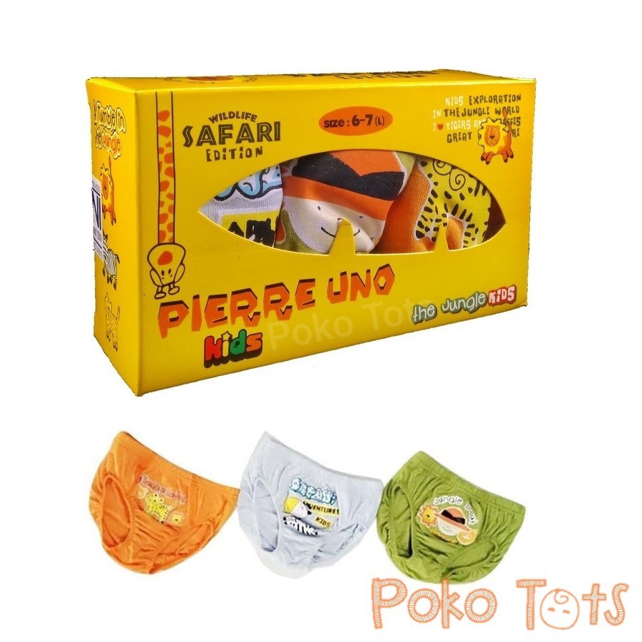 Pierre Uno Boys Underwear Wildlife Safari Animal Box isi 3 Celana Dalam Anak