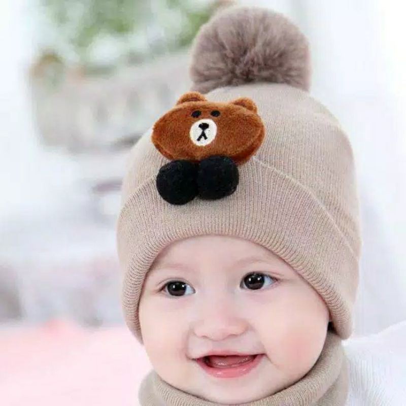 TOPI RAJUT IMPORT KUPLUK BAYI TELINGA MOTIF BERUANG / BROWN. TOPI KUPLUK Baby Hat Baby kupluk Topi Rajut