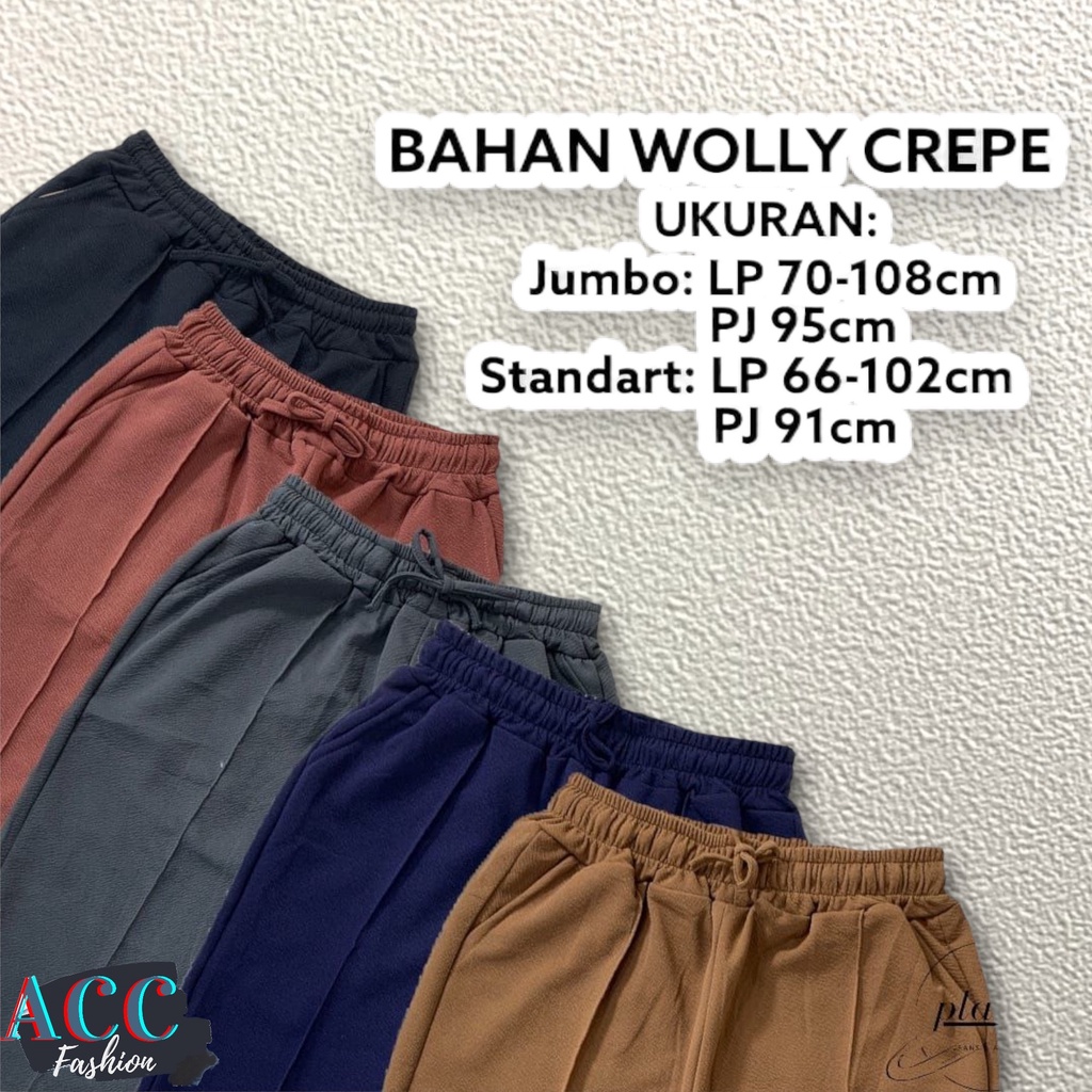 CELANA POLOS JUMBO WANITA CELANA PANJANG POLOS BAHAN MELAR PINGGANG TALI KARET KEKINIAN CELANA BIG SIZE CEWEK