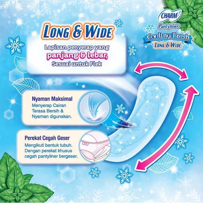 CHARM Pantyliner Cooling Fresh Long &amp; Wide 28 pads