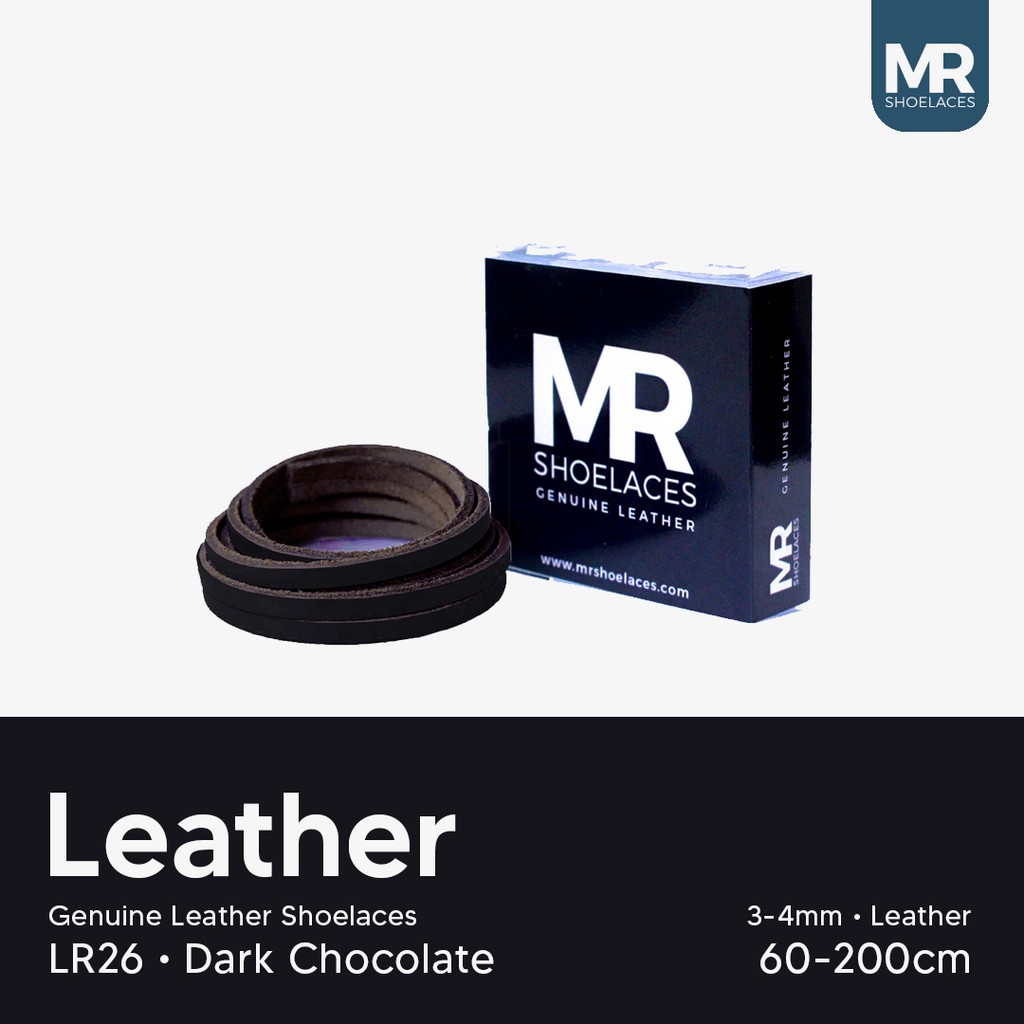 MR Shoelaces LR26 Dark Chocolate (Coklat Tua)- Tali Sepatu Kulit 60cm 80cm 100cm - Premium Leather Shoelace