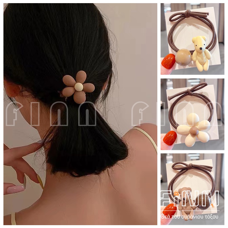 Ikat Rambut Wanita Lucu Motif Bunga Dan Beruang Aksesoris Rambut- Srunchie