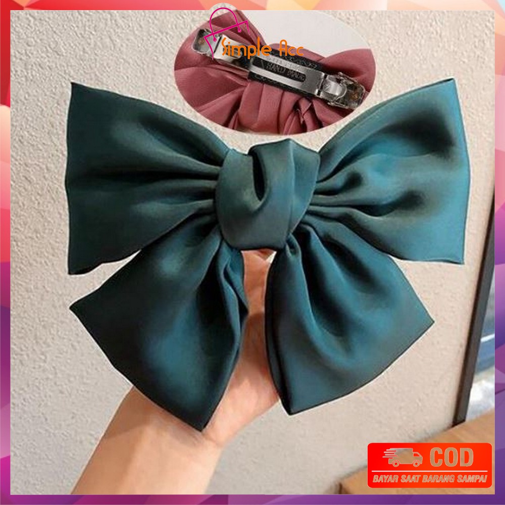 ~COD~DO-C160 Ikat Rambut Pita Besar Kuncir Rambut Hairband Aksesoris Wanita Kunciran Rambut Korea-JEPIT HIJAU EMERALD