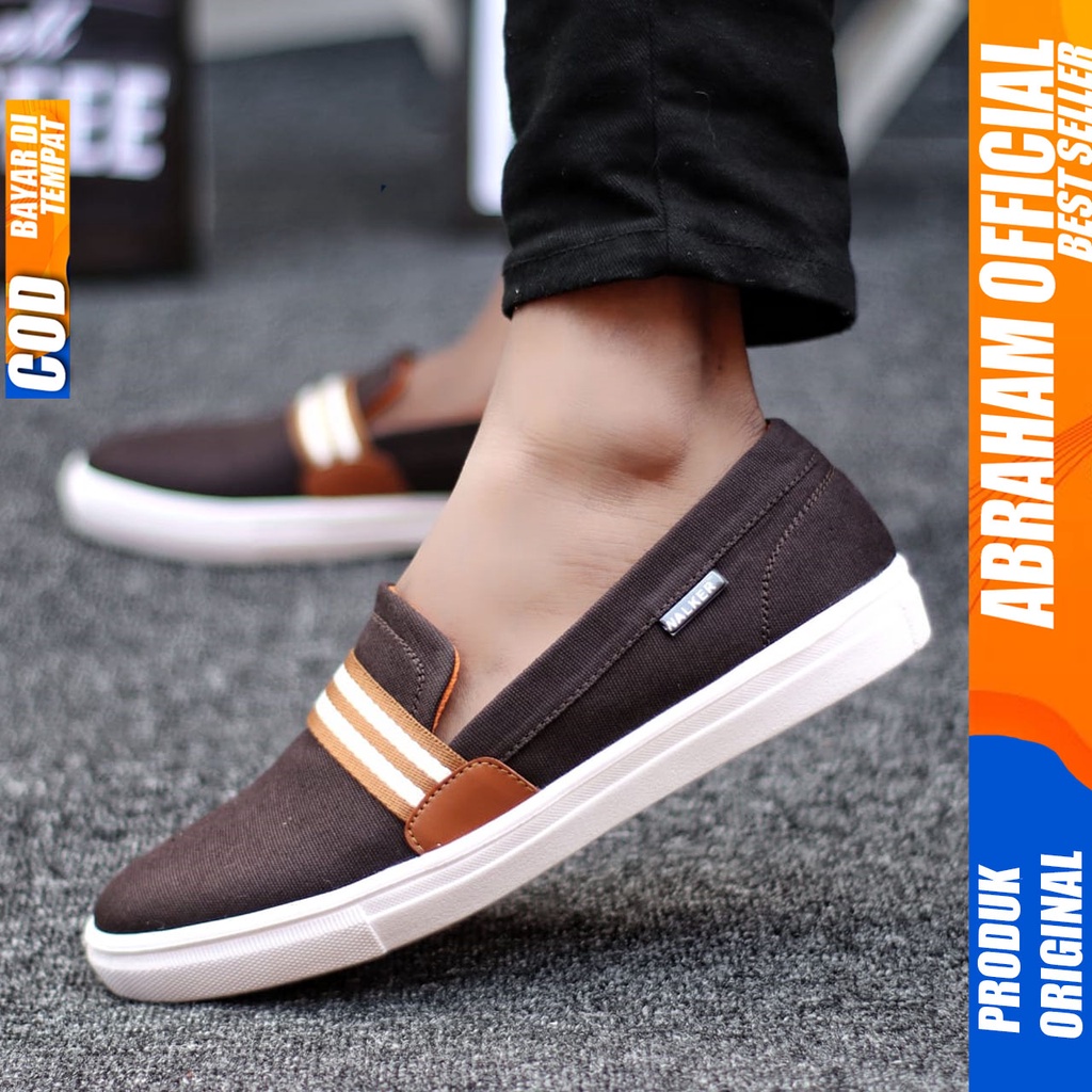 Abraham Kante - Sepatu Slip On Santai Casual Pria Hitam Kanvas Original