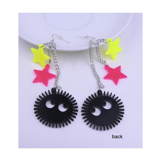 LRC Anting Gantung Fashion Black Ball Fluorescent Pentagram Grimace Necklace F47000