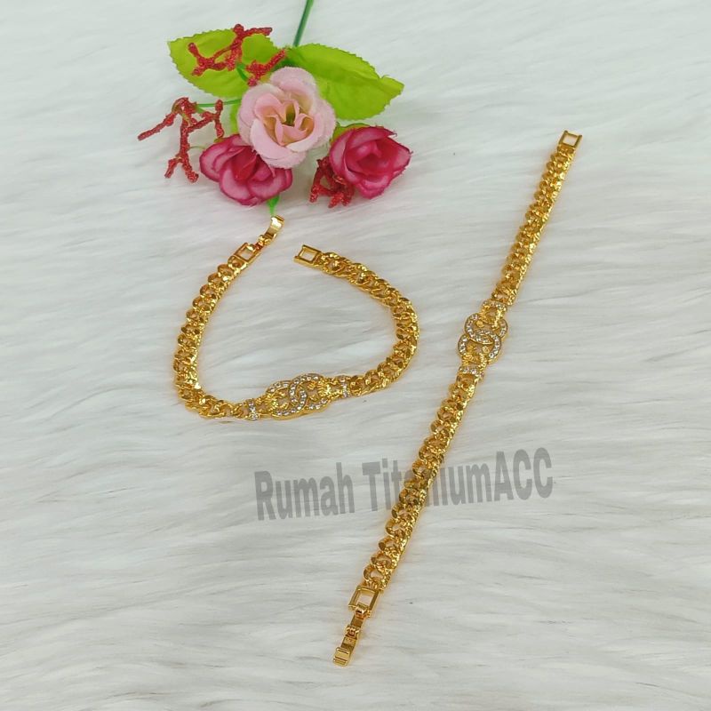 Gelang Titanium Rante Full Mata Putih Anti Karat Luntur