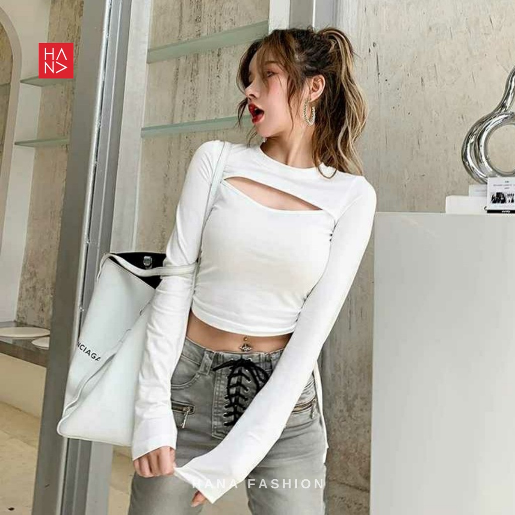 Hana Fashion - Rarity Long Sleeve Crop Top Kaos Crop - CT021